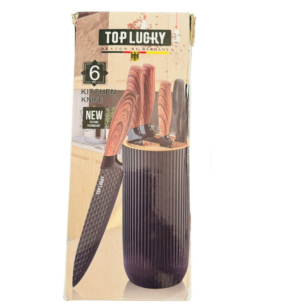 Top Lucky 6-Piece Kitchen Knife Set With Block & Measuring Cups/spoons